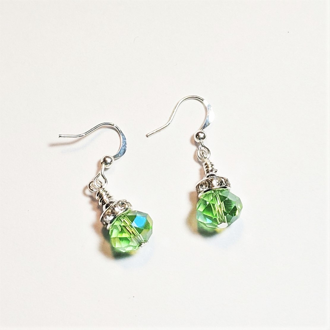 Green Crystal Cut Ornament Earrings with Crystal Accents